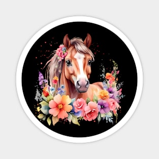 A horse decorated with beautiful watercolor flowers Magnet